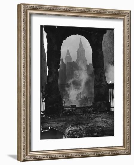 Spires of St. Paul's Cathedral After German Air Raid Bomb Attack on the City-Hans Wild-Framed Photographic Print