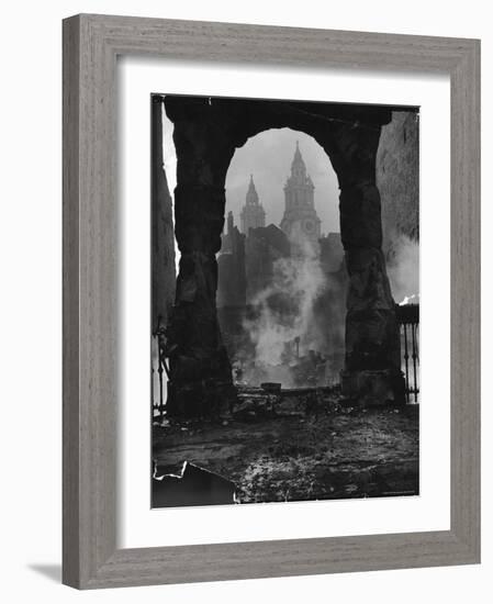 Spires of St. Paul's Cathedral After German Air Raid Bomb Attack on the City-Hans Wild-Framed Photographic Print