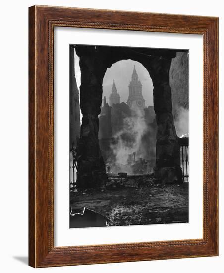 Spires of St. Paul's Cathedral After German Air Raid Bomb Attack on the City-Hans Wild-Framed Photographic Print