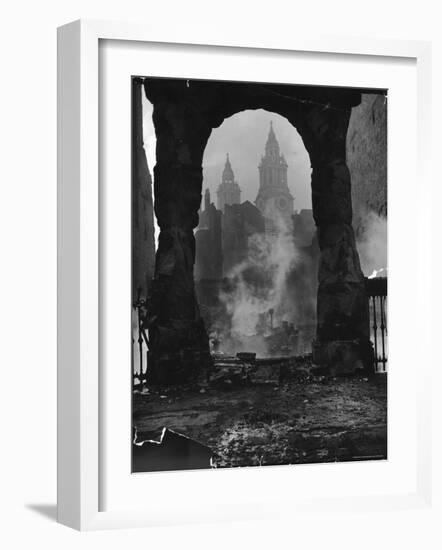 Spires of St. Paul's Cathedral After German Air Raid Bomb Attack on the City-Hans Wild-Framed Photographic Print