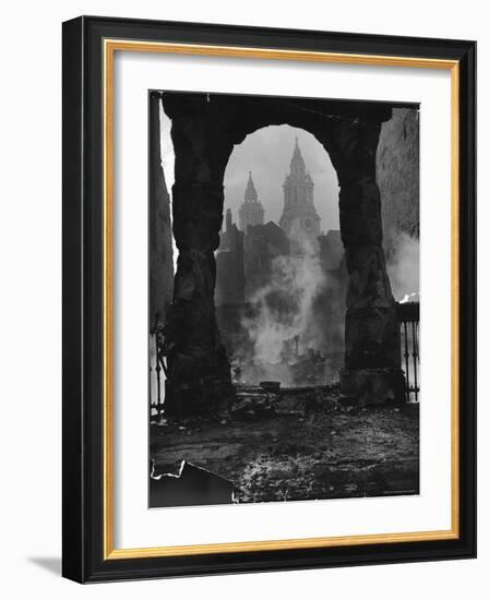 Spires of St. Paul's Cathedral After German Air Raid Bomb Attack on the City-Hans Wild-Framed Photographic Print