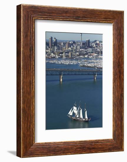 Spirit of New Zealand Tall Ship, Auckland Harbour Bridge, Auckland, North Island, New Zealand-David Wall-Framed Photographic Print