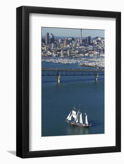 Spirit of New Zealand Tall Ship, Auckland Harbour Bridge, Auckland, North Island, New Zealand-David Wall-Framed Photographic Print