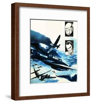 Spitfires in a Dogfight with German Messerschmitts-Gerry Wood-Framed Giclee Print