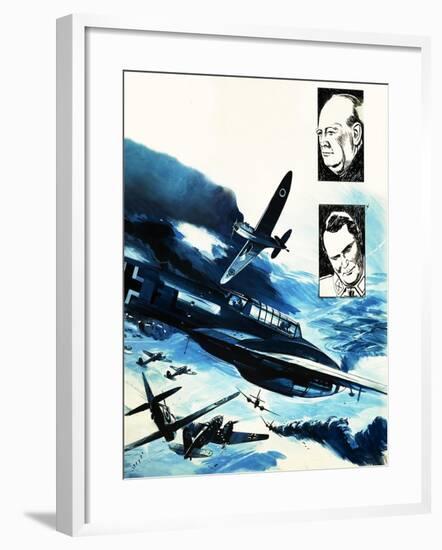 Spitfires in a Dogfight with German Messerschmitts-Gerry Wood-Framed Giclee Print