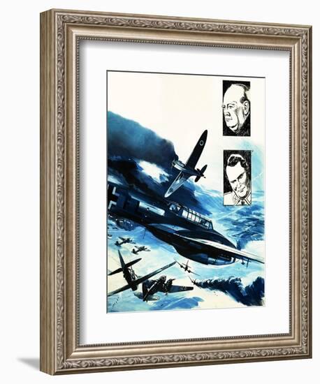 Spitfires in a Dogfight with German Messerschmitts-Gerry Wood-Framed Premium Giclee Print