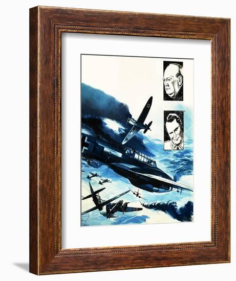 Spitfires in a Dogfight with German Messerschmitts-Gerry Wood-Framed Premium Giclee Print