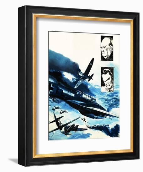 Spitfires in a Dogfight with German Messerschmitts-Gerry Wood-Framed Premium Giclee Print