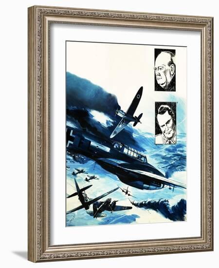 Spitfires in a Dogfight with German Messerschmitts-Gerry Wood-Framed Giclee Print