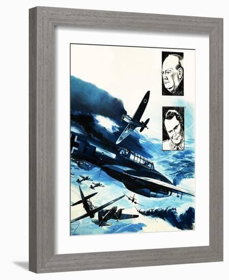 Spitfires in a Dogfight with German Messerschmitts-Gerry Wood-Framed Giclee Print