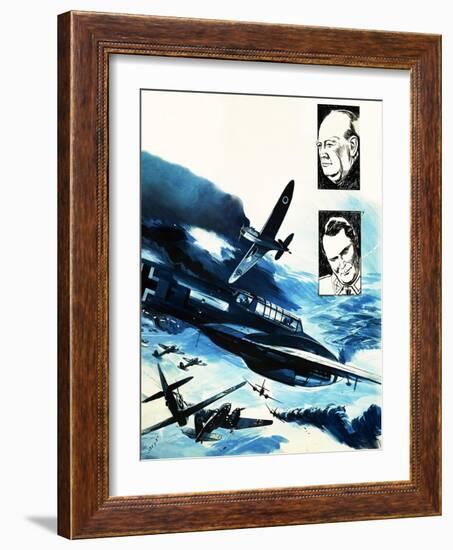 Spitfires in a Dogfight with German Messerschmitts-Gerry Wood-Framed Giclee Print