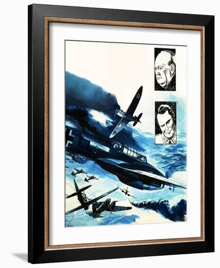 Spitfires in a Dogfight with German Messerschmitts-Gerry Wood-Framed Giclee Print