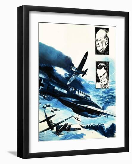 Spitfires in a Dogfight with German Messerschmitts-Gerry Wood-Framed Giclee Print