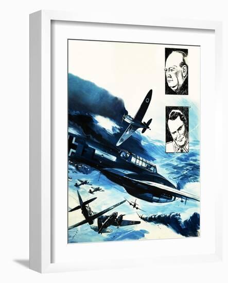 Spitfires in a Dogfight with German Messerschmitts-Gerry Wood-Framed Giclee Print