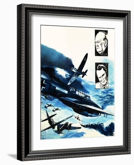 Spitfires in a Dogfight with German Messerschmitts-Gerry Wood-Framed Giclee Print