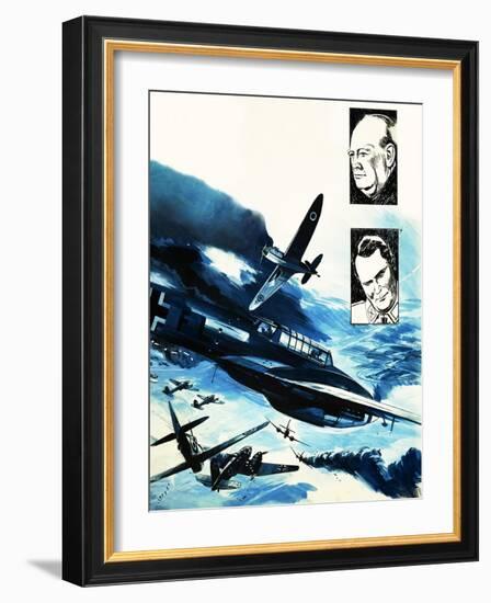 Spitfires in a Dogfight with German Messerschmitts-Gerry Wood-Framed Giclee Print