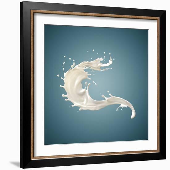 Splash of White Fat Milk as Design Element on Blue Background-Willyam Bradberry-Framed Photographic Print