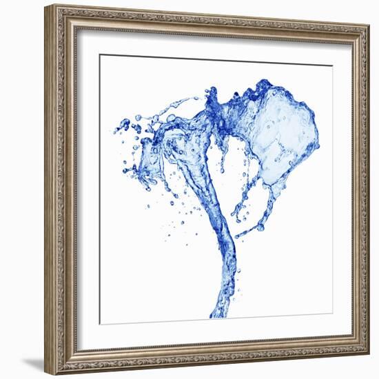 Splashing Stream of Water Against White Background-Kr?ger and Gross-Framed Photographic Print