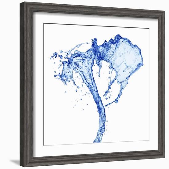 Splashing Stream of Water Against White Background-Kr?ger and Gross-Framed Photographic Print