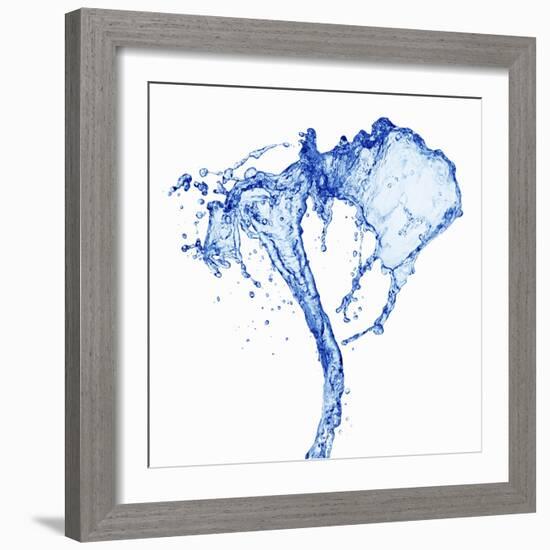 Splashing Stream of Water Against White Background-Kr?ger and Gross-Framed Photographic Print