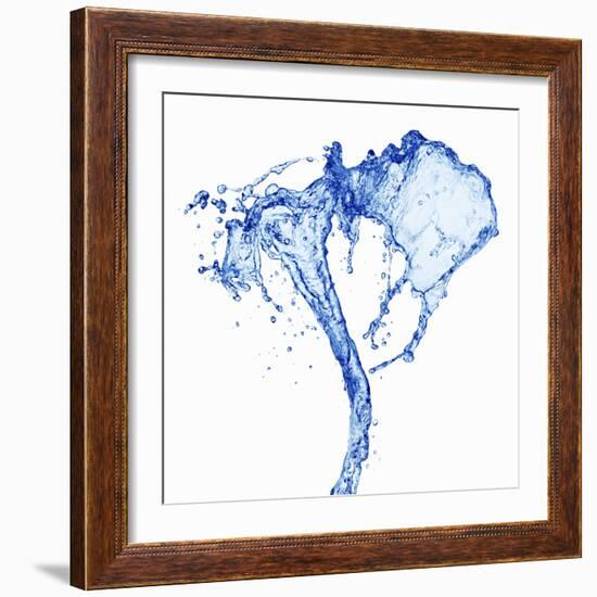 Splashing Stream of Water Against White Background-Kr?ger and Gross-Framed Photographic Print