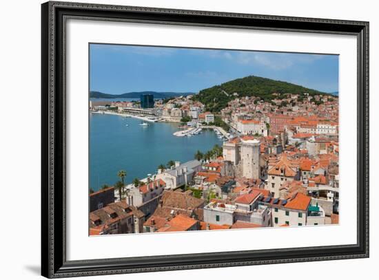 Split, Dalmatian Coast, Croatia. High overall rooftop view with harbour. The tower is the 15th c...-null-Framed Photographic Print