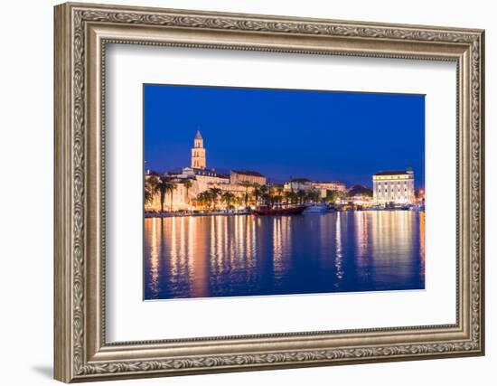 Split Harbour with Cathedral of Saint Domnius at dusk, Split, Dalmatian Coast, Croatia-Neil Farrin-Framed Photographic Print