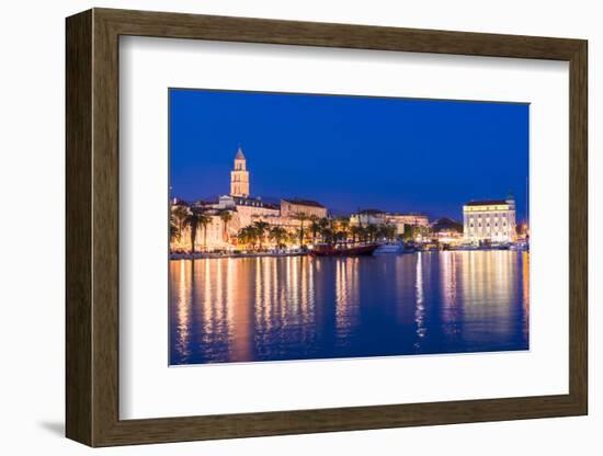 Split Harbour with Cathedral of Saint Domnius at dusk, Split, Dalmatian Coast, Croatia-Neil Farrin-Framed Photographic Print