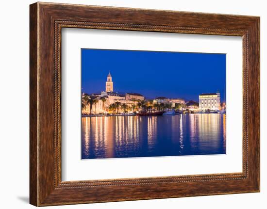 Split Harbour with Cathedral of Saint Domnius at dusk, Split, Dalmatian Coast, Croatia-Neil Farrin-Framed Photographic Print