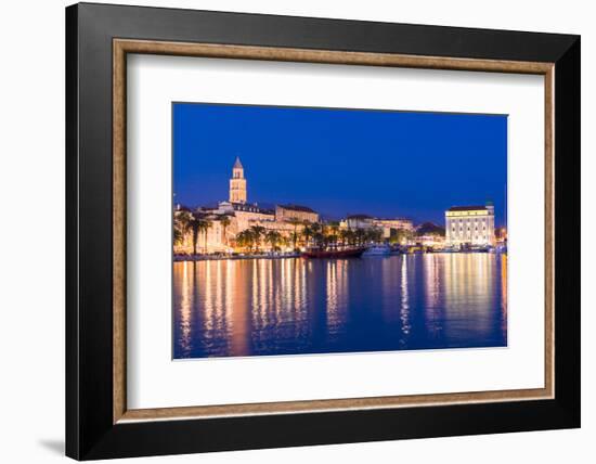 Split Harbour with Cathedral of Saint Domnius at dusk, Split, Dalmatian Coast, Croatia-Neil Farrin-Framed Photographic Print