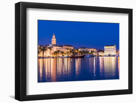 Split Harbour with Cathedral of Saint Domnius at dusk, Split, Dalmatian Coast, Croatia-Neil Farrin-Framed Photographic Print