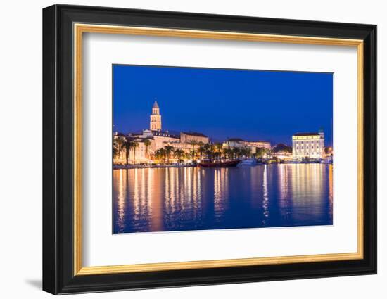 Split Harbour with Cathedral of Saint Domnius at dusk, Split, Dalmatian Coast, Croatia-Neil Farrin-Framed Photographic Print