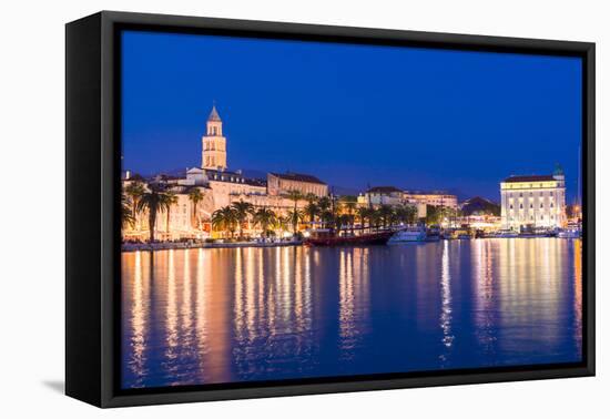 Split Harbour with Cathedral of Saint Domnius at dusk, Split, Dalmatian Coast, Croatia-Neil Farrin-Framed Premier Image Canvas