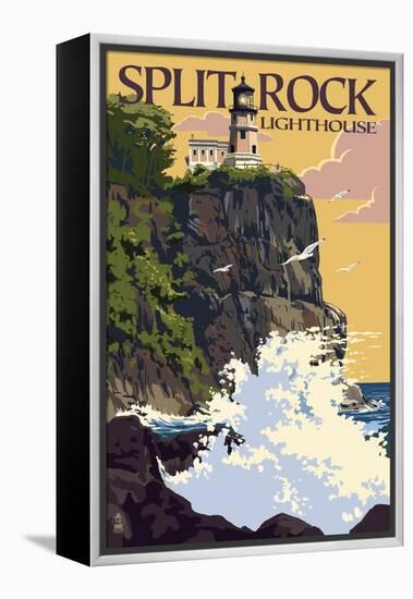 Split Rock Lighthouse - Minnesota-Lantern Press-Framed Stretched Canvas