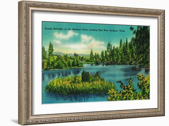 Spokane River, near Spokane, WA - Spokane, WA-Lantern Press-Framed Art Print