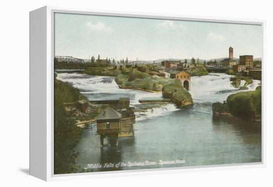 Spokane, WA - View of Middle Falls & River-Lantern Press-Framed Stretched Canvas