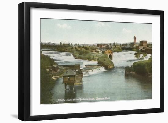 Spokane, WA - View of Middle Falls & River-Lantern Press-Framed Art Print