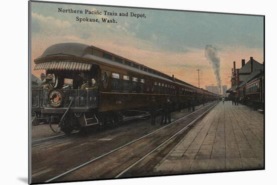 Spokane, WA - View of N. Pacific Train & Depot-Lantern Press-Mounted Art Print