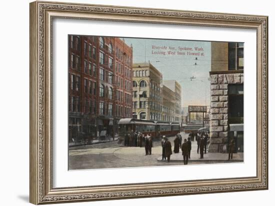 Spokane, WA - View of Riverside Ave. & Howard St.-Lantern Press-Framed Art Print