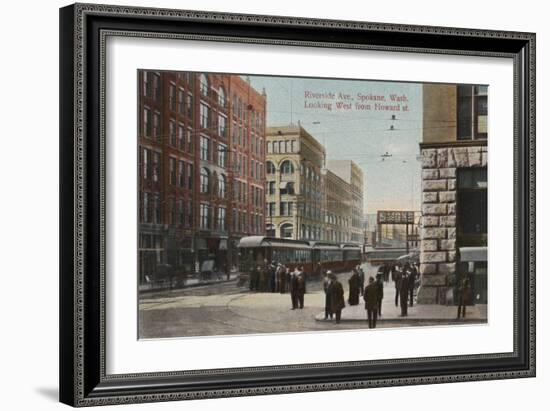 Spokane, WA - View of Riverside Ave. & Howard St.-Lantern Press-Framed Art Print