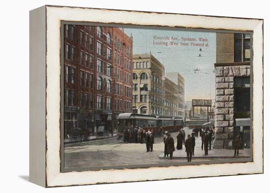 Spokane, WA - View of Riverside Ave. & Howard St.-Lantern Press-Framed Stretched Canvas