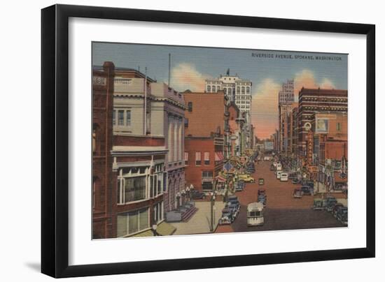 Spokane, WA - View of Riverside Ave.-Lantern Press-Framed Art Print