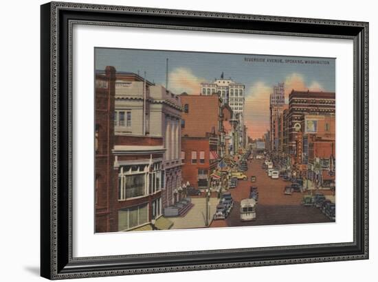Spokane, WA - View of Riverside Ave.-Lantern Press-Framed Art Print