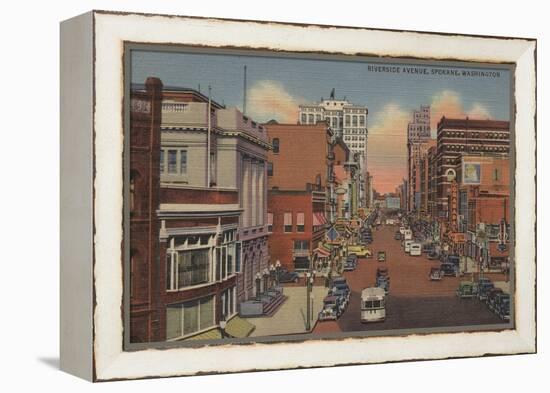 Spokane, WA - View of Riverside Ave.-Lantern Press-Framed Stretched Canvas