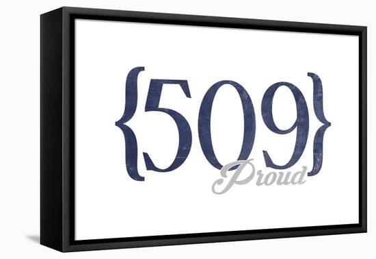 Spokane, Washington - 509 Area Code (Blue)-Lantern Press-Framed Stretched Canvas