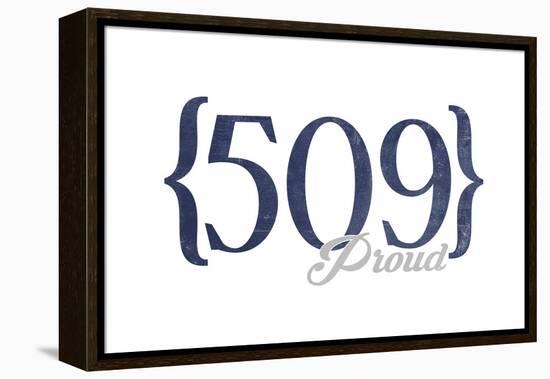 Spokane, Washington - 509 Area Code (Blue)-Lantern Press-Framed Stretched Canvas