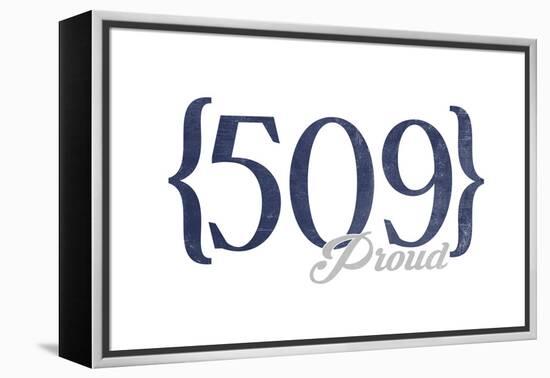 Spokane, Washington - 509 Area Code (Blue)-Lantern Press-Framed Stretched Canvas