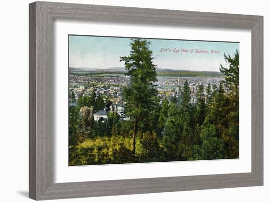 Spokane, Washington - Aerial View of City through the Woods-Lantern Press-Framed Art Print