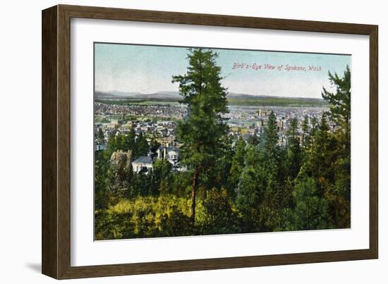 Spokane, Washington - Aerial View of City through the Woods-Lantern Press-Framed Art Print