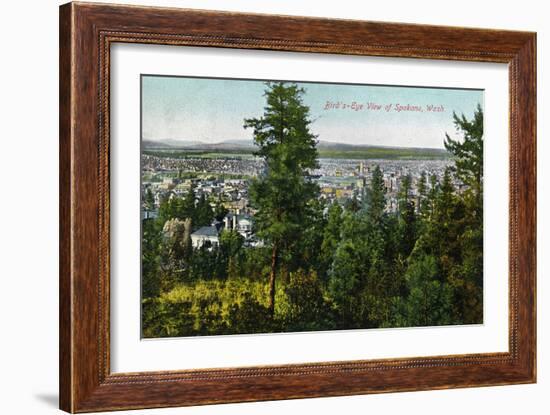 Spokane, Washington - Aerial View of City through the Woods-Lantern Press-Framed Art Print